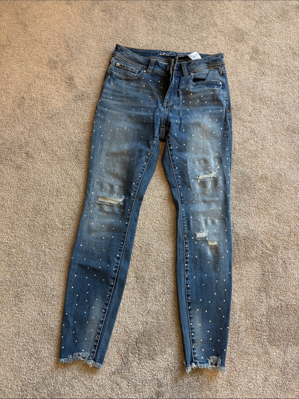 INC International Concepts Blue Skinny Jeans with rhinestones